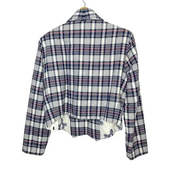 Alix of Bohemia Kefa Plaid Jacket size M NWT Cotton Cropped White/Navy/Red - Picture 2 of 8